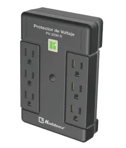 Protector de Voltaje Koblenz PV-2500 D 2500VA/2000W 6 NEMA 5-15R aterrizados giratorios 45 y 90 grados LED frontal indicador desconexión