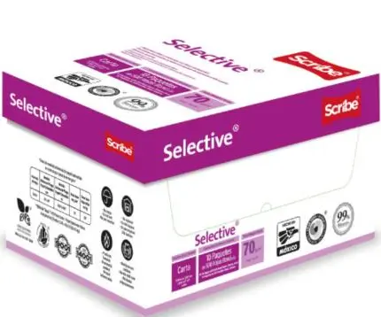 Caja de Papel Copiadora Scribe Selective Carta 99% Blancura 70gr Caja C/5000 Hojas