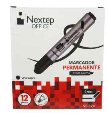 Marcador Permanente Nextep Punta Gruesa Cincel 4mm Negro c/12 Pzas