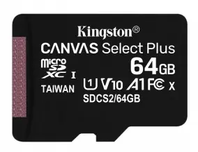 Memoria Kingston 64GB Micro SD Canvas Select Plus Gen3 A1 U1 100 mb/s SDCS3/64GB