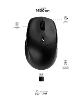 Mouse Acteck OPTIMIZE ERGO MI680 conexion dual Bluetooth/Inalambrico negro 1600DPI