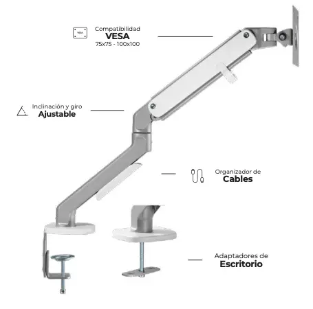 	 Soporte de Escritorio Acteck Enforce Motion SM626 Articulado para 1 Monitor Vesa de 75x75mm 100x100mm