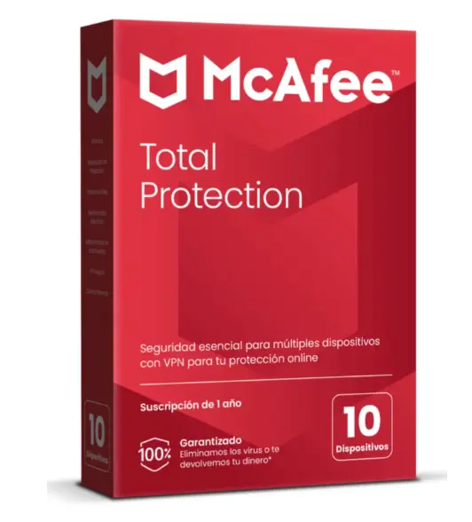 Antivirus McAfee Total Protection Suscripción 1 año 10Dispositivos