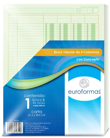 Block Tabular 4 Columnas con Concepto Euroformas ER0120 Carta 50 h.