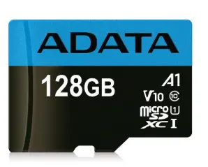 Memoria ADATA 128GB MicroSD con adaptador a SD clase10 para video HD hasta 100MB/25MB por segundo