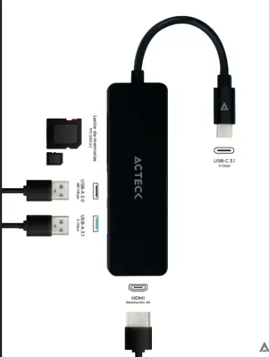 [2030] HUB USB ACTECK USB C 5 EN 1 GATE 5 DH640 4K HDMI + 1USB A 3.0 + 1USB A 2.0