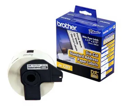 [DK1201] Etiquetas Brother DK1201 Precortadas Texto Negro sobre Cinta Blanca 29mmx90.3mm 400 Etiquetas P/Equipos QL