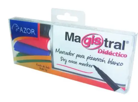 [84074] Marcador Pizarrón Magistral Didáctico Punta Fina Colores Surtidos C/4