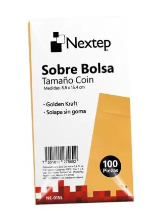[NE-015S] Sobre Bolsa Nextep Economico Tamaño Coin 5 Solapa Sin Goma Paquete c/100