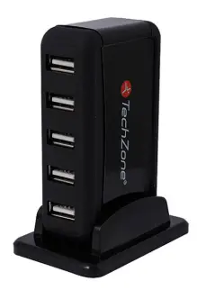 [HUB7] HUB Techzone TOWER HUB4 Negro 42x61x85 mm compatible con Windows y MacOs  *7 PUERTOS  x USB2.0