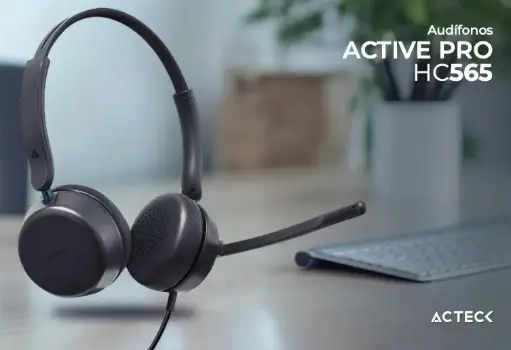 [942942] Audifonos Alambricos Acteck Active Pro HC565 Negro Plastico USB-A Macho 1.8mts 230g
